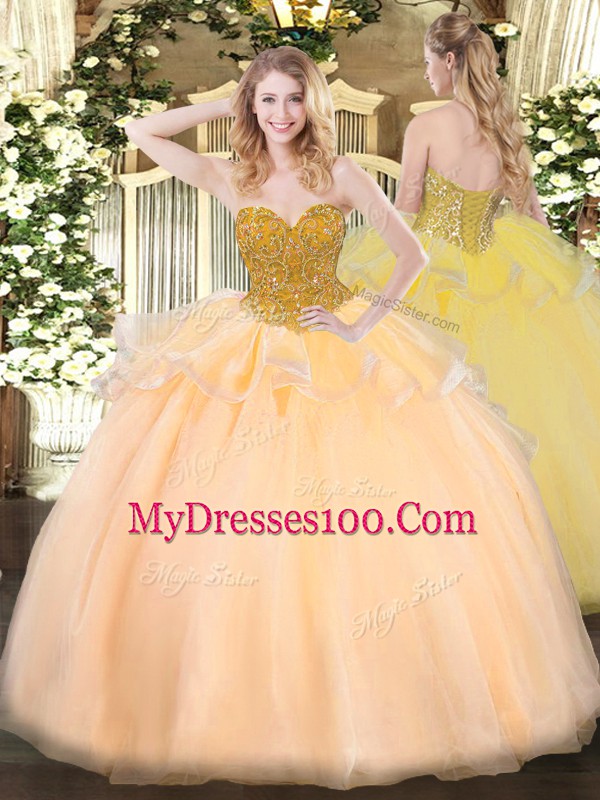 Luxury Beading Sweet 16 Quinceanera Dress Orange Red Lace Up Sleeveless Floor Length