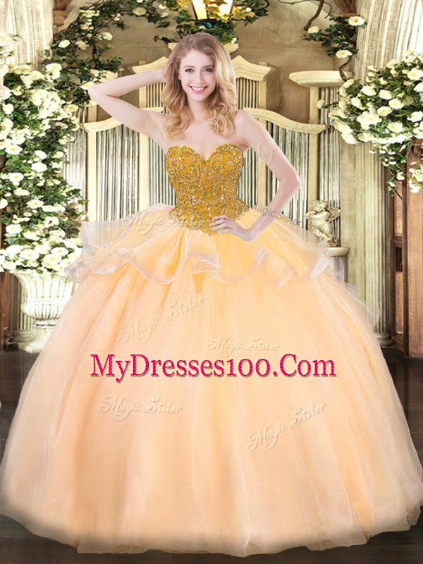 Luxury Beading Sweet 16 Quinceanera Dress Orange Red Lace Up Sleeveless Floor Length