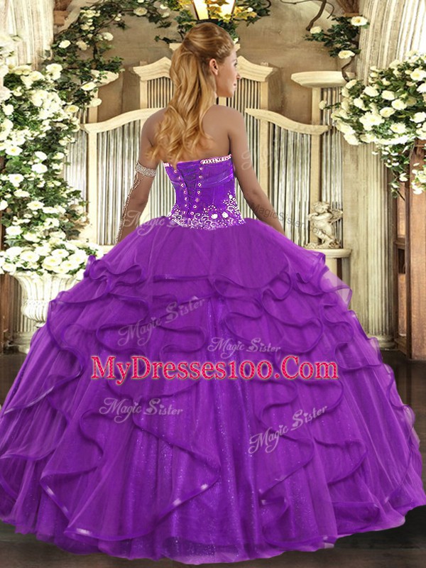 Great Beading and Ruffles Quinceanera Gowns Teal Lace Up Sleeveless Floor Length