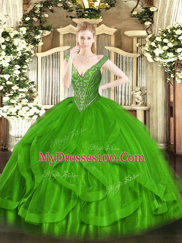 Beading and Ruffles Sweet 16 Dress Lace Up Sleeveless Floor Length