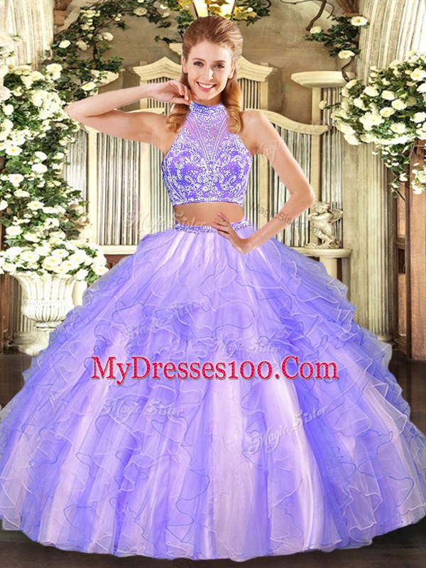 Artistic Lavender Sleeveless Tulle Criss Cross Sweet 16 Dress for Military Ball and Sweet 16 and Quinceanera