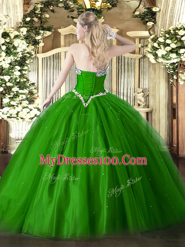 Teal Lace Up Sweetheart Beading Quinceanera Gown Tulle Sleeveless