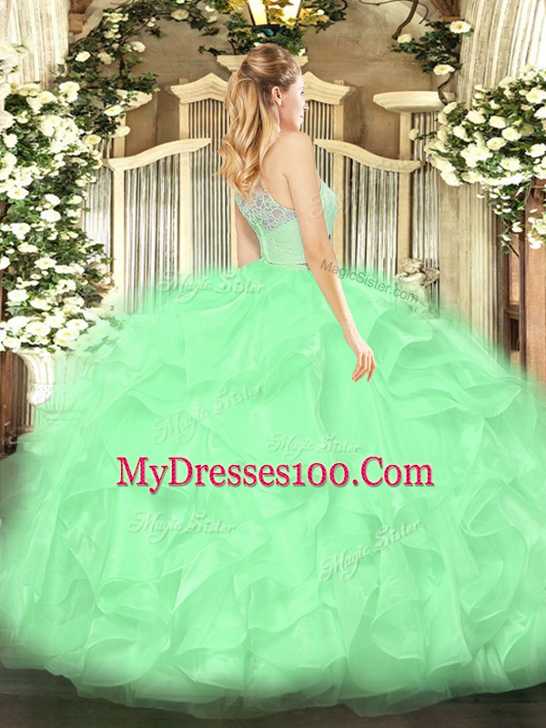 Wonderful Rose Pink Zipper 15 Quinceanera Dress Lace and Ruffles Sleeveless Floor Length