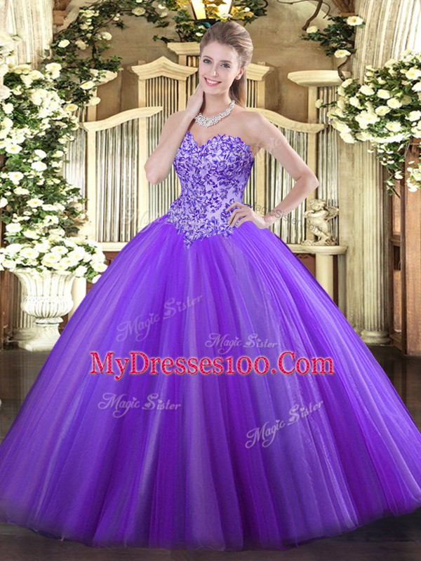 Fashion Appliques Quinceanera Gowns Eggplant Purple Lace Up Sleeveless Floor Length
