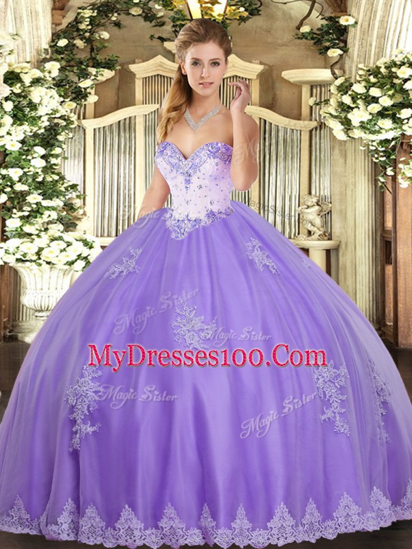 Custom Design Tulle Sleeveless Floor Length 15th Birthday Dress and Beading and Appliques