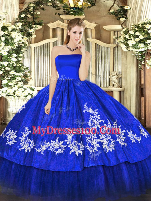 Noble Royal Blue Zipper Quinceanera Dress Embroidery Sleeveless Floor Length