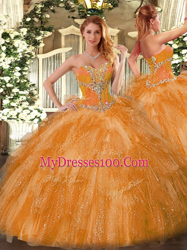 Clearance Orange 15 Quinceanera Dress Sweetheart Sleeveless Lace Up