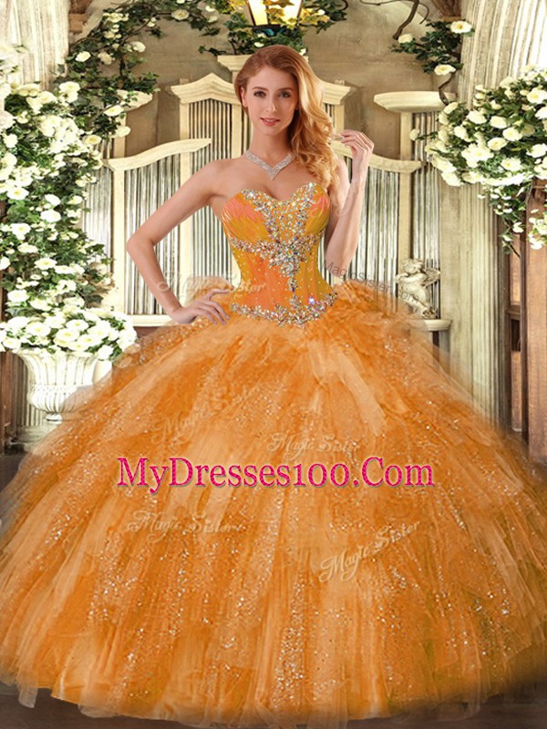 Clearance Orange 15 Quinceanera Dress Sweetheart Sleeveless Lace Up