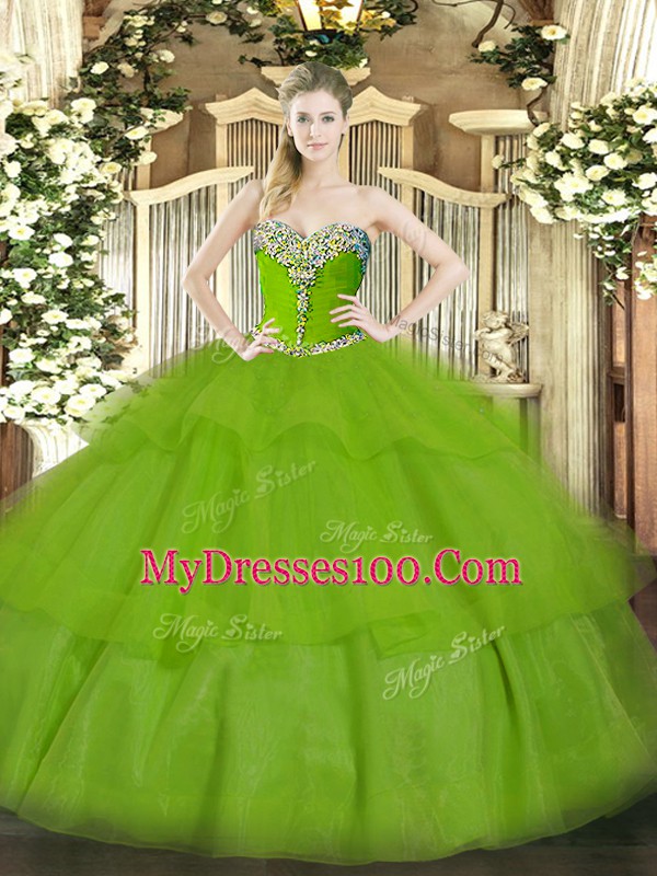 Enchanting Sweetheart Neckline Beading and Ruffled Layers Sweet 16 Quinceanera Dress Sleeveless Lace Up