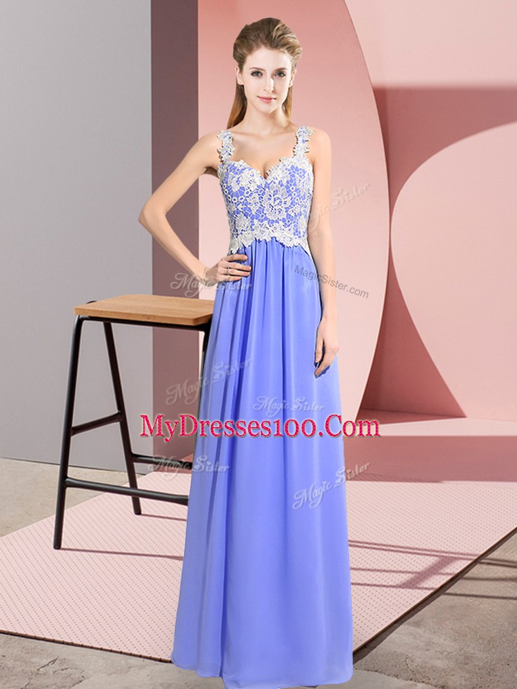 Glittering Floor Length Zipper Prom Party Dress Lavender for Prom and Party with Lace