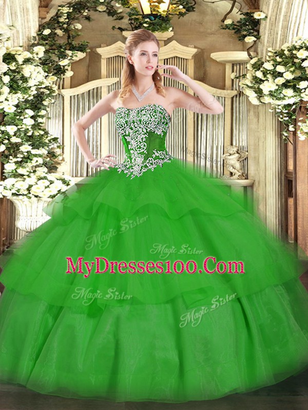 Sleeveless Lace Up Floor Length Beading and Ruffled Layers Ball Gown Prom Dress