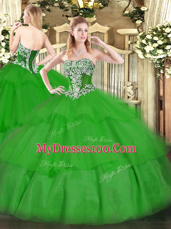 Sleeveless Lace Up Floor Length Beading and Ruffled Layers Ball Gown Prom Dress