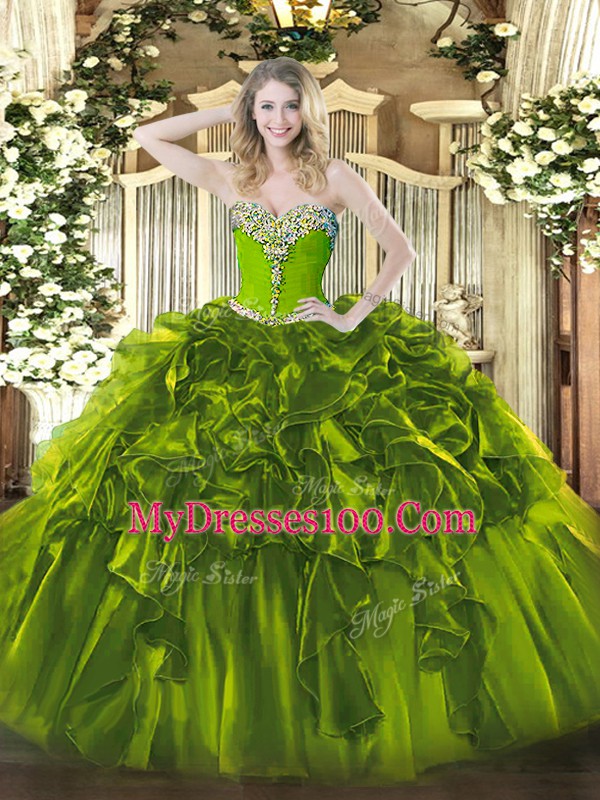 Floor Length Ball Gowns Sleeveless Olive Green Quinceanera Dress Lace Up