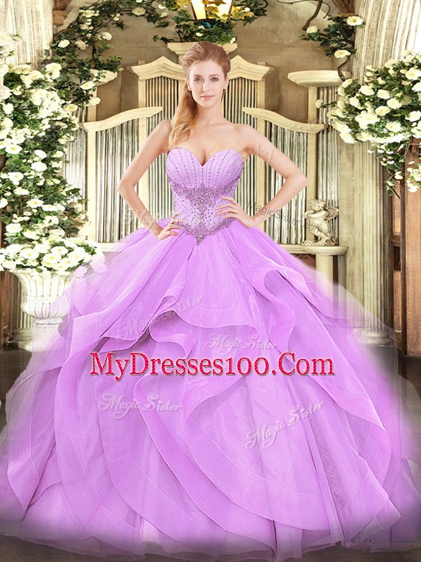 Delicate Tulle Sleeveless Floor Length Sweet 16 Quinceanera Dress and Beading and Ruffles