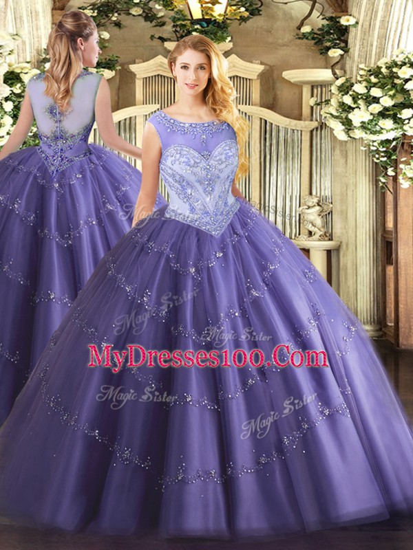 Admirable Lavender Sleeveless Tulle Lace Up Vestidos de Quinceanera for Sweet 16 and Quinceanera