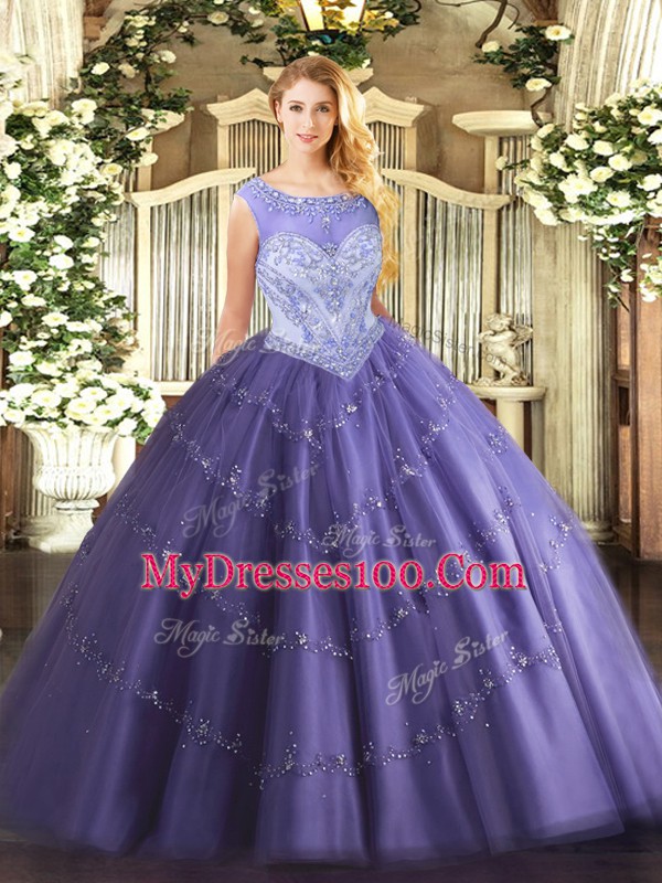 Admirable Lavender Sleeveless Tulle Lace Up Vestidos de Quinceanera for Sweet 16 and Quinceanera