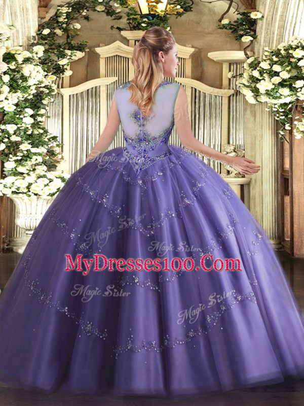 Admirable Lavender Sleeveless Tulle Lace Up Vestidos de Quinceanera for Sweet 16 and Quinceanera