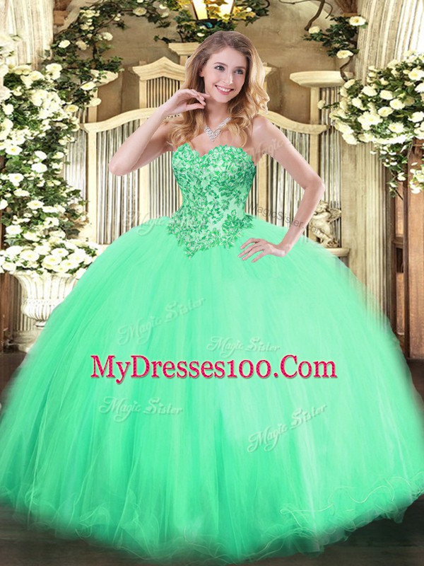Eye-catching Sweetheart Sleeveless Tulle Quinceanera Dresses Appliques Lace Up