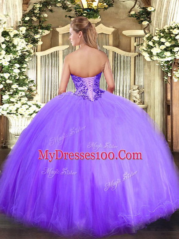 Eye-catching Sweetheart Sleeveless Tulle Quinceanera Dresses Appliques Lace Up