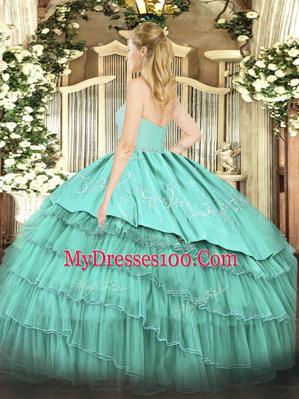 Graceful Sleeveless Zipper Floor Length Beading and Lace and Embroidery and Ruffled Layers Sweet 16 Quinceanera Dress