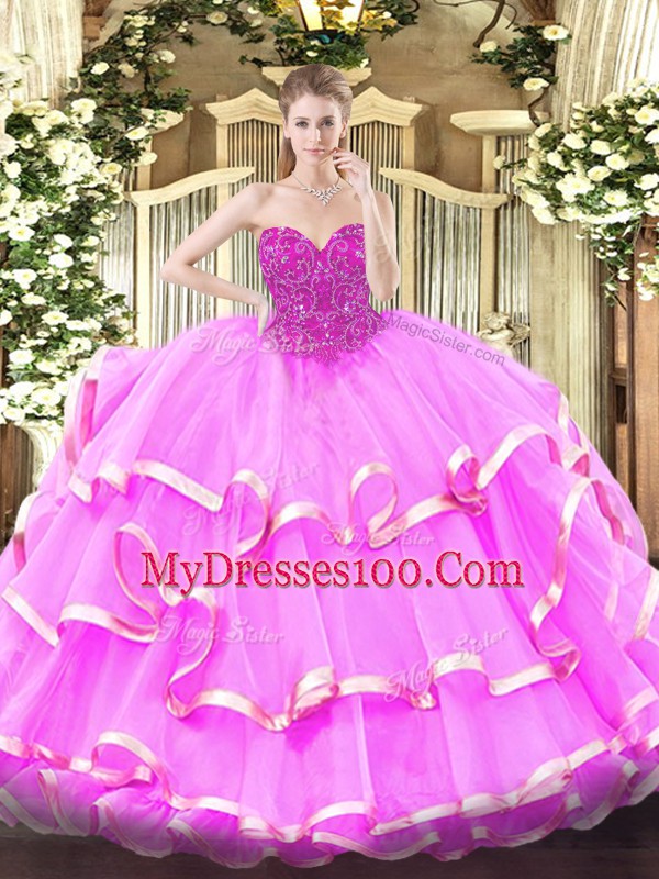 Fuchsia Lace Up Quinceanera Dress Lace Sleeveless Floor Length