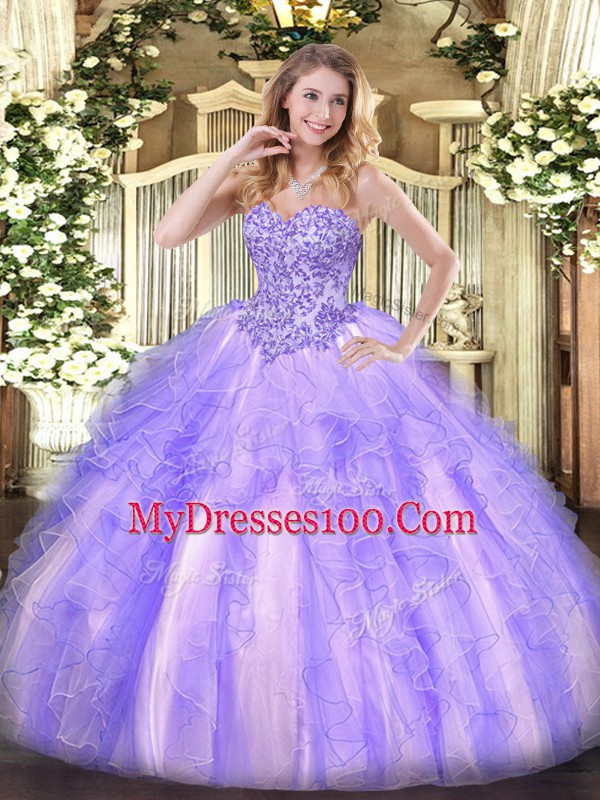 Simple Floor Length Lavender Sweet 16 Quinceanera Dress Sweetheart Sleeveless Lace Up