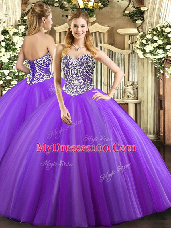 Charming Lavender Sweetheart Neckline Beading Vestidos de Quinceanera Sleeveless Lace Up
