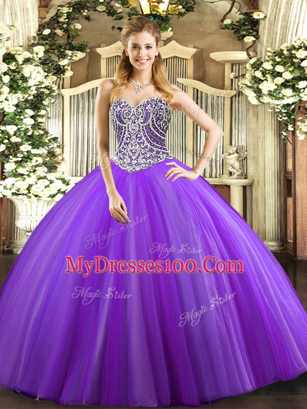 Charming Lavender Sweetheart Neckline Beading Vestidos de Quinceanera Sleeveless Lace Up