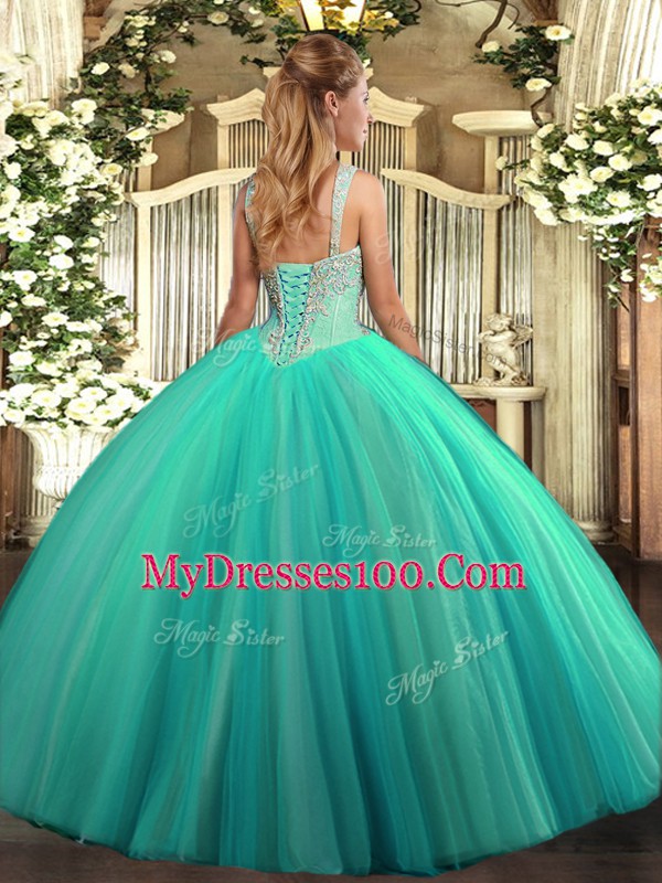 V-neck Sleeveless Quinceanera Dress Floor Length Beading Purple Tulle