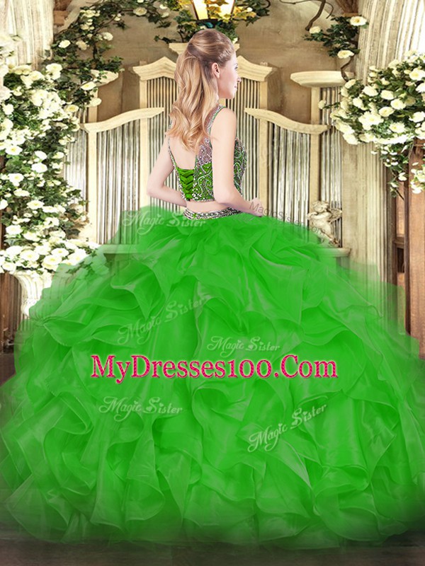 Hot Selling Beading and Ruffles 15th Birthday Dress Lace Up Sleeveless Floor Length