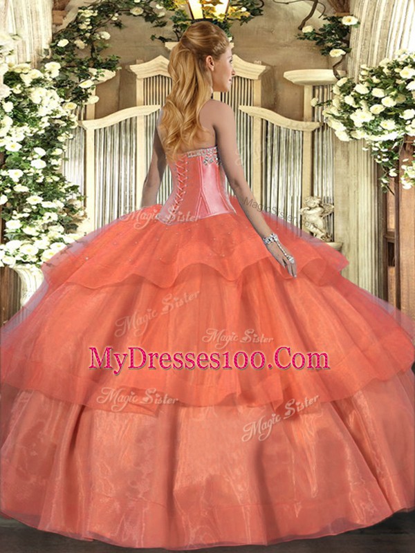 Lavender Tulle Lace Up 15 Quinceanera Dress Sleeveless Floor Length Beading and Ruffled Layers