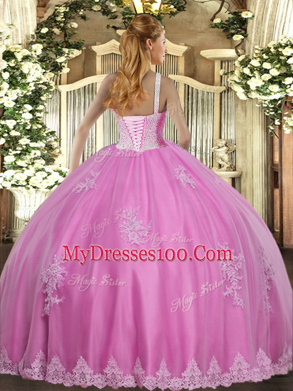 Hot Selling Lilac Sleeveless Floor Length Beading and Appliques Lace Up Quinceanera Dresses