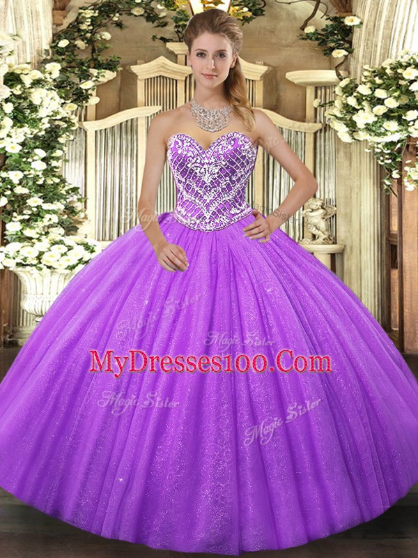 Best Sleeveless Beading Lace Up Quinceanera Gowns