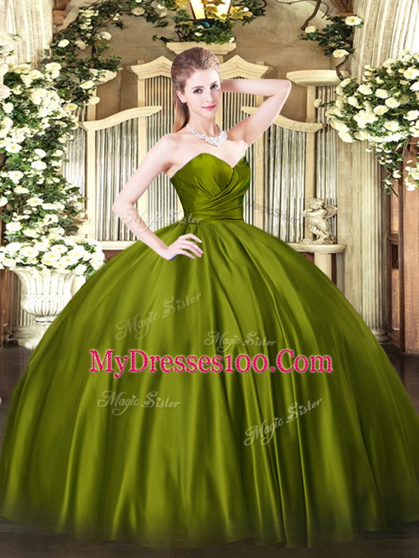Floor Length Zipper Quinceanera Dress Olive Green for Military Ball and Sweet 16 and Quinceanera with Ruching