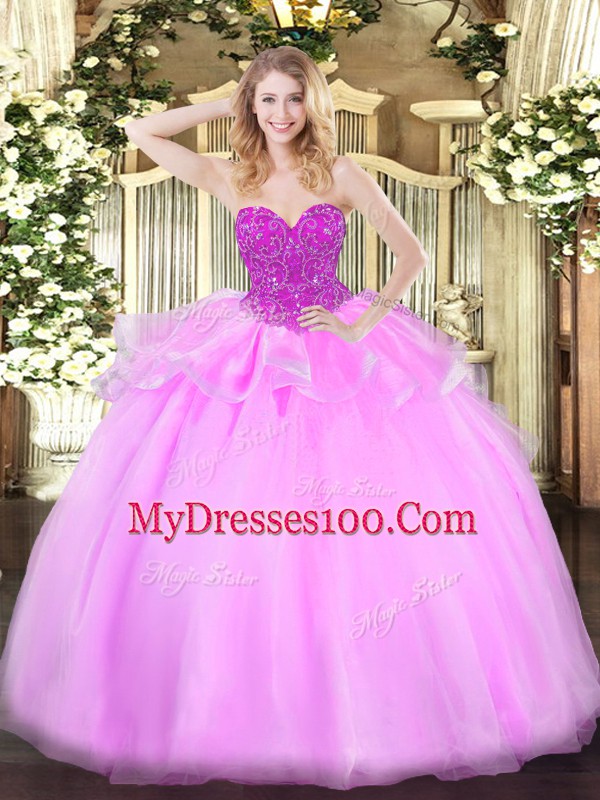 Baby Pink Sleeveless Floor Length Beading Lace Up Vestidos de Quinceanera