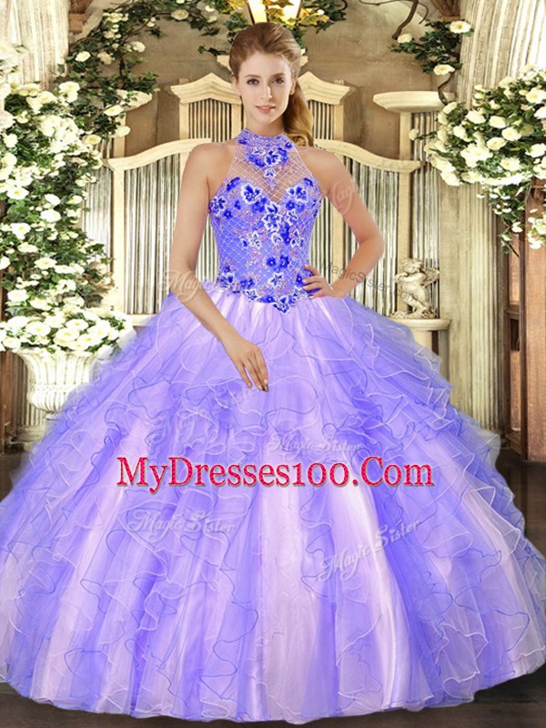 Floor Length Ball Gowns Sleeveless Lavender Sweet 16 Dresses Lace Up