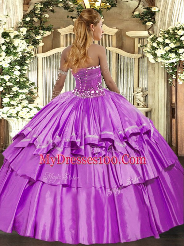 Lilac Ball Gowns Organza and Taffeta Strapless Sleeveless Beading and Ruffled Layers Floor Length Lace Up Quinceanera Dresses
