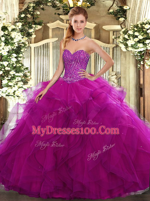 Fantastic Sleeveless Lace Up Floor Length Beading and Ruffles Vestidos de Quinceanera