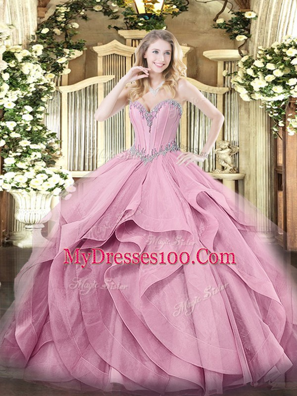 Sleeveless Lace Up Floor Length Beading and Ruffles Quinceanera Gowns