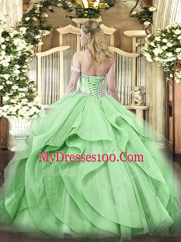 Sleeveless Lace Up Floor Length Beading and Ruffles Quinceanera Gowns