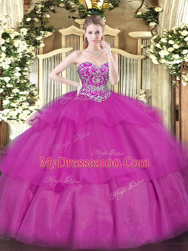 Charming Floor Length Fuchsia Sweet 16 Dress Sweetheart Sleeveless Lace Up
