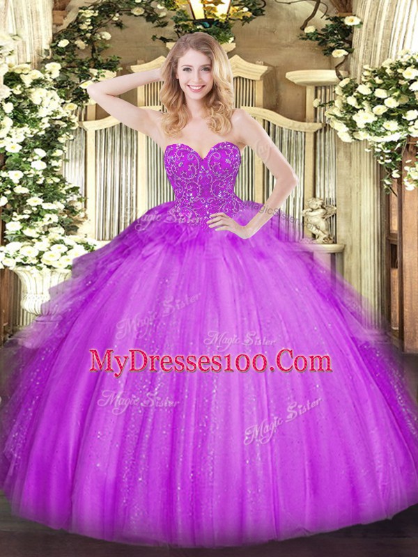 Custom Made Lavender Lace Up Quinceanera Gowns Lace Sleeveless Floor Length