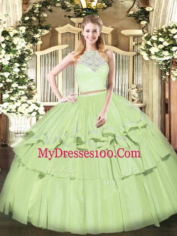 Olive Green Zipper Vestidos de Quinceanera Lace and Ruffled Layers Sleeveless Floor Length