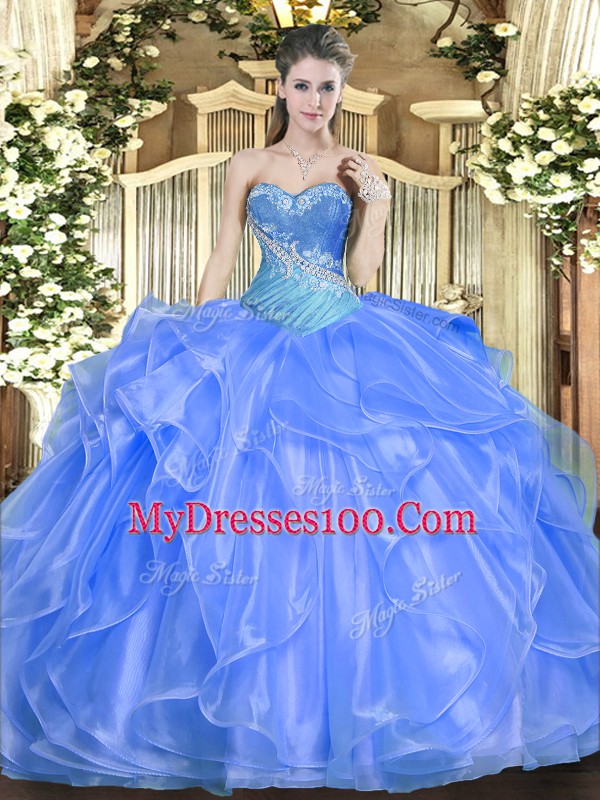 Ideal Baby Blue Sweetheart Lace Up Beading and Ruffles Sweet 16 Quinceanera Dress Sleeveless