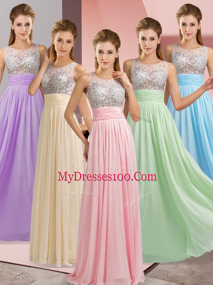 Excellent Baby Pink Sleeveless Chiffon Side Zipper Prom Dress for Prom and Party