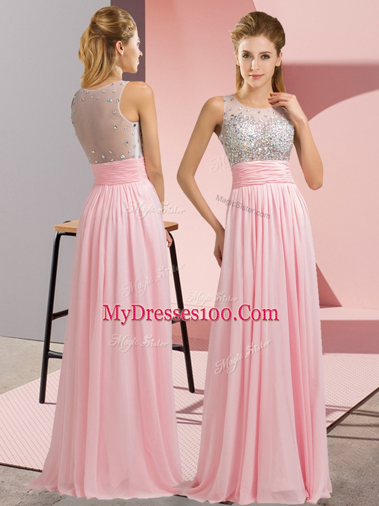 Excellent Baby Pink Sleeveless Chiffon Side Zipper Prom Dress for Prom and Party