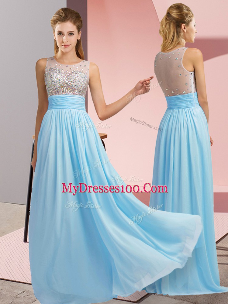 Excellent Baby Pink Sleeveless Chiffon Side Zipper Prom Dress for Prom and Party