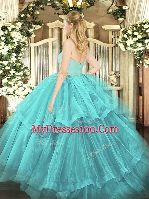Gold Sweetheart Neckline Beading and Lace and Ruffled Layers Quinceanera Gown Sleeveless Zipper