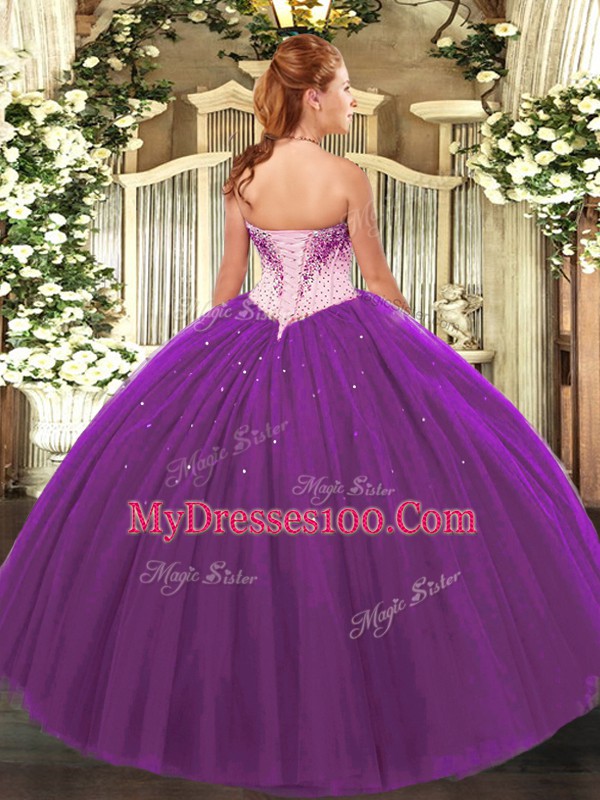Aqua Blue Lace Up Sweet 16 Quinceanera Dress Beading Sleeveless Floor Length