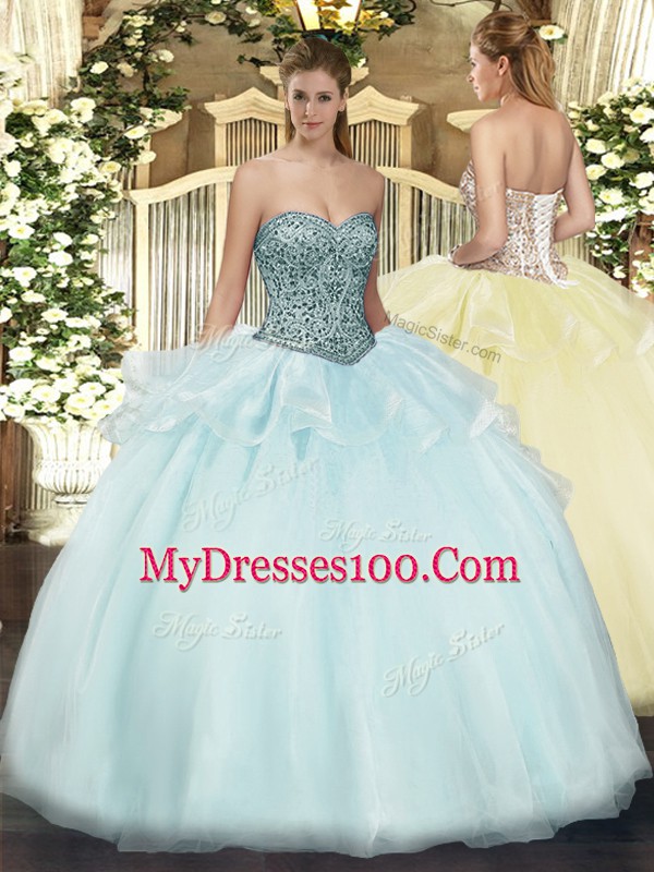 New Arrival Floor Length Ball Gowns Sleeveless Apple Green Quince Ball Gowns Lace Up
